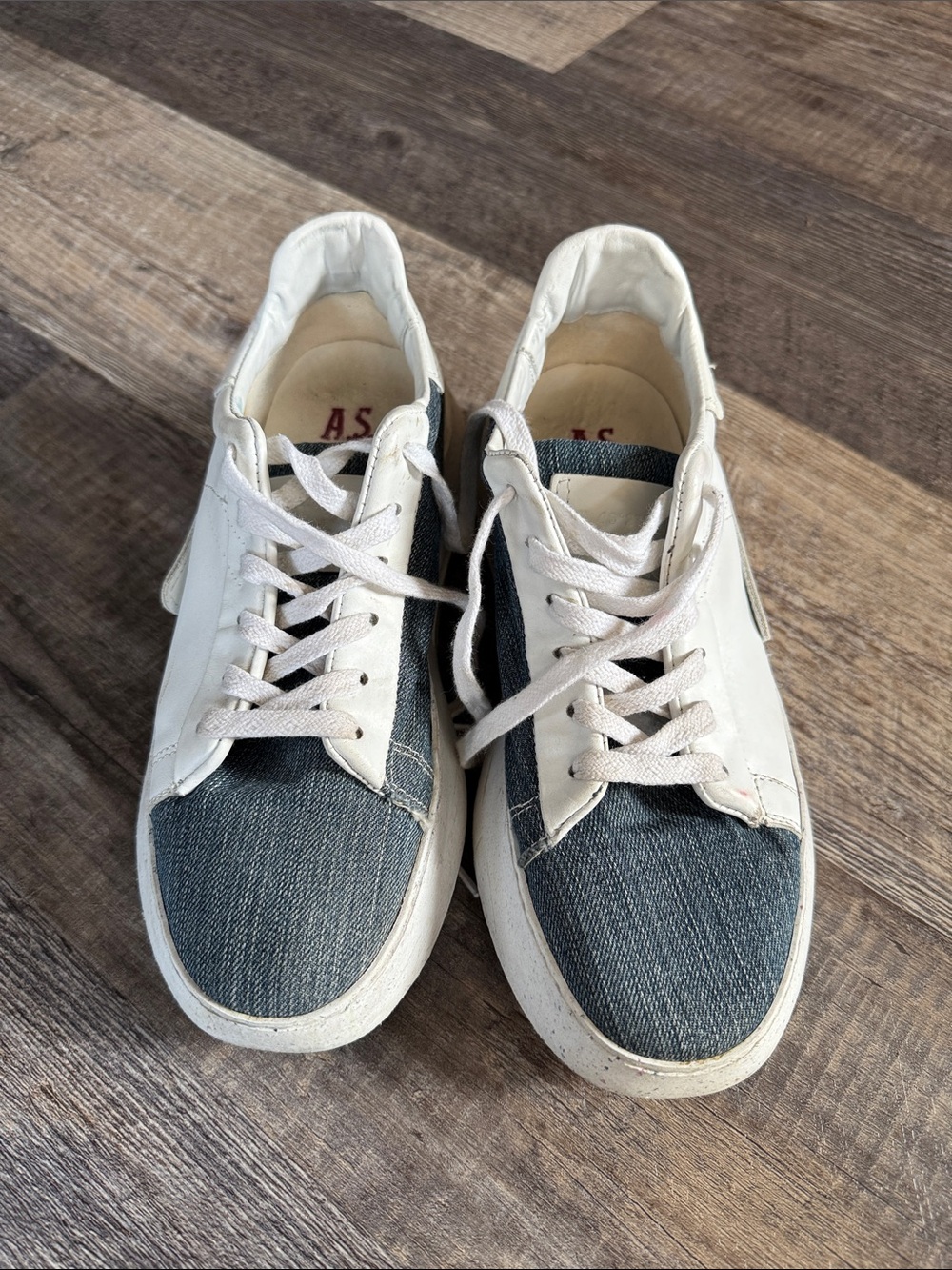 A.S.98 White & Blue Denim-Panel Low-Top Sneakers